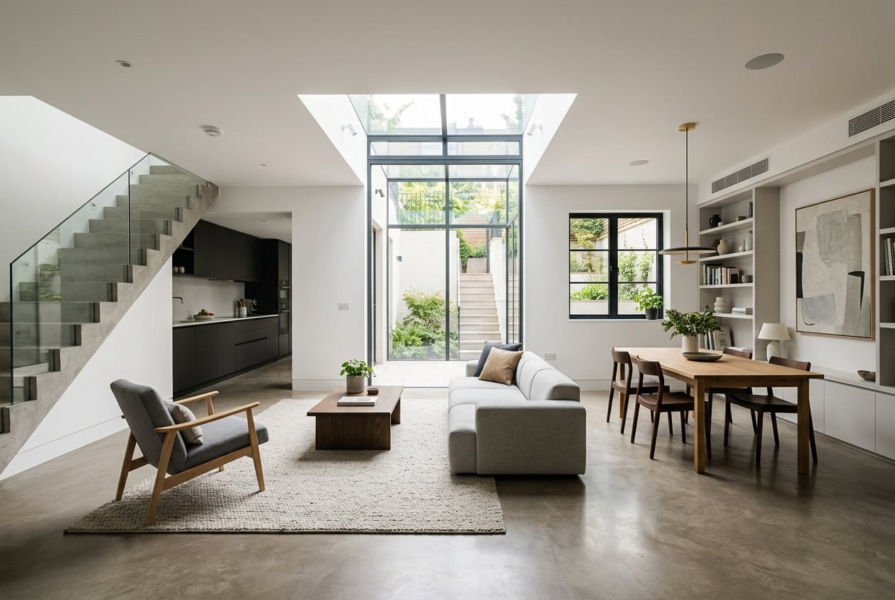 Newly formed lower-ground living space