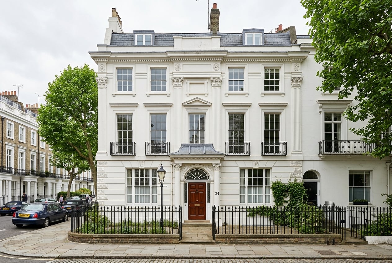 Restored period townhouse facade